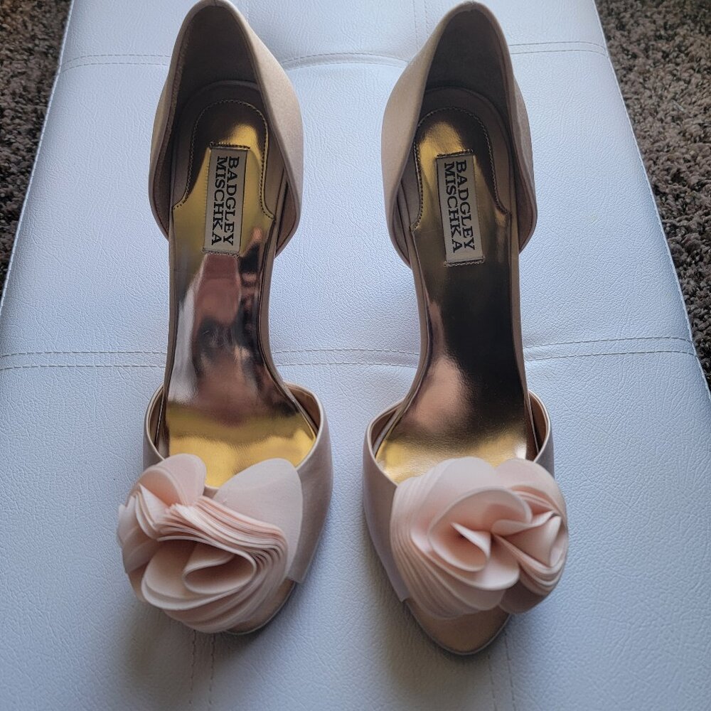Badgley Mischka bridal open toe satin shoes